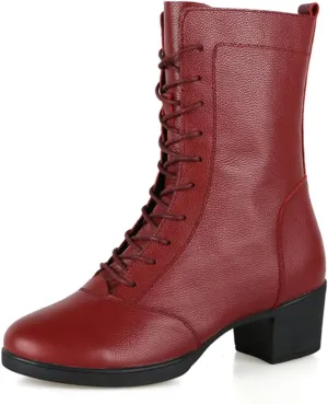 Women's Jazz Boots, Leather Square Heel Dancing Shoes for Ladies Split Sole Ballet Dancing Sneakers