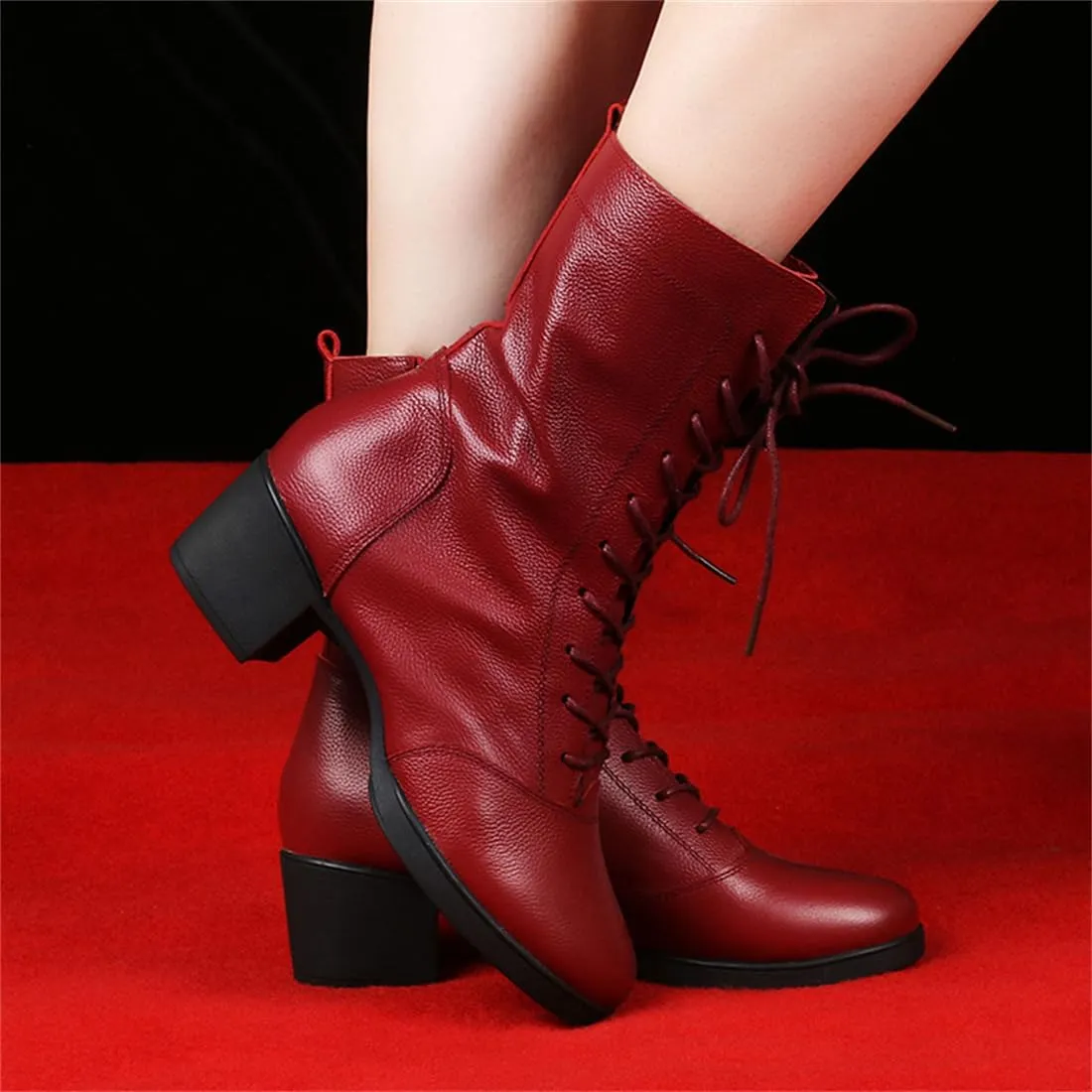 Women's Jazz Boots, Leather Square Heel Dancing Shoes for Ladies Split Sole Ballet Dancing Sneakers