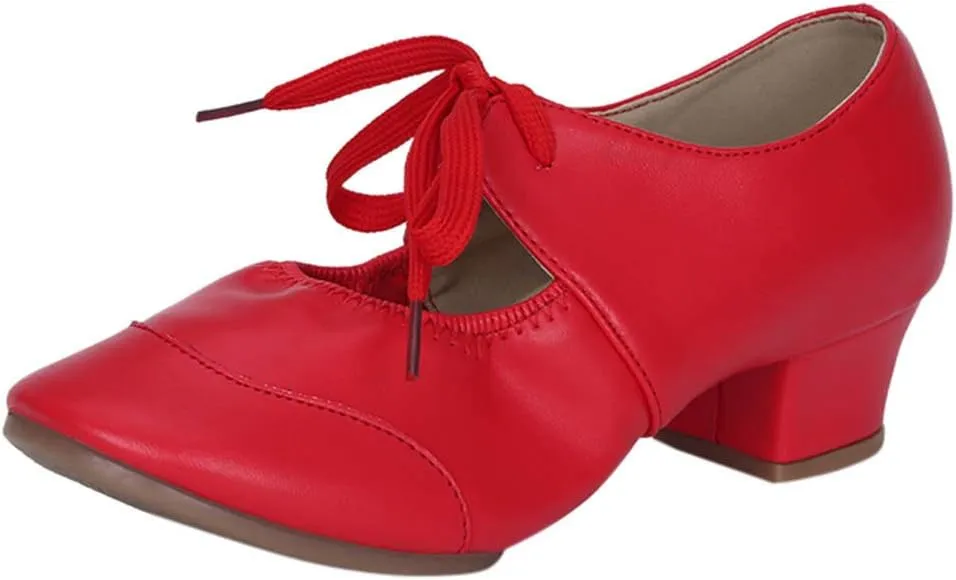 Women's Leather Tap Shoe Latin Dancing Shoes Mid Heel Character Ballroom Wedding Ballet Dance Shoe for Women
