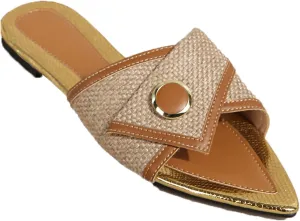 Women's Linen Fashion Pointed Toe Flat Slides Sandals Comfortable Lightweight Non-Slip Open Toe Slip On Summer Beach Slippers