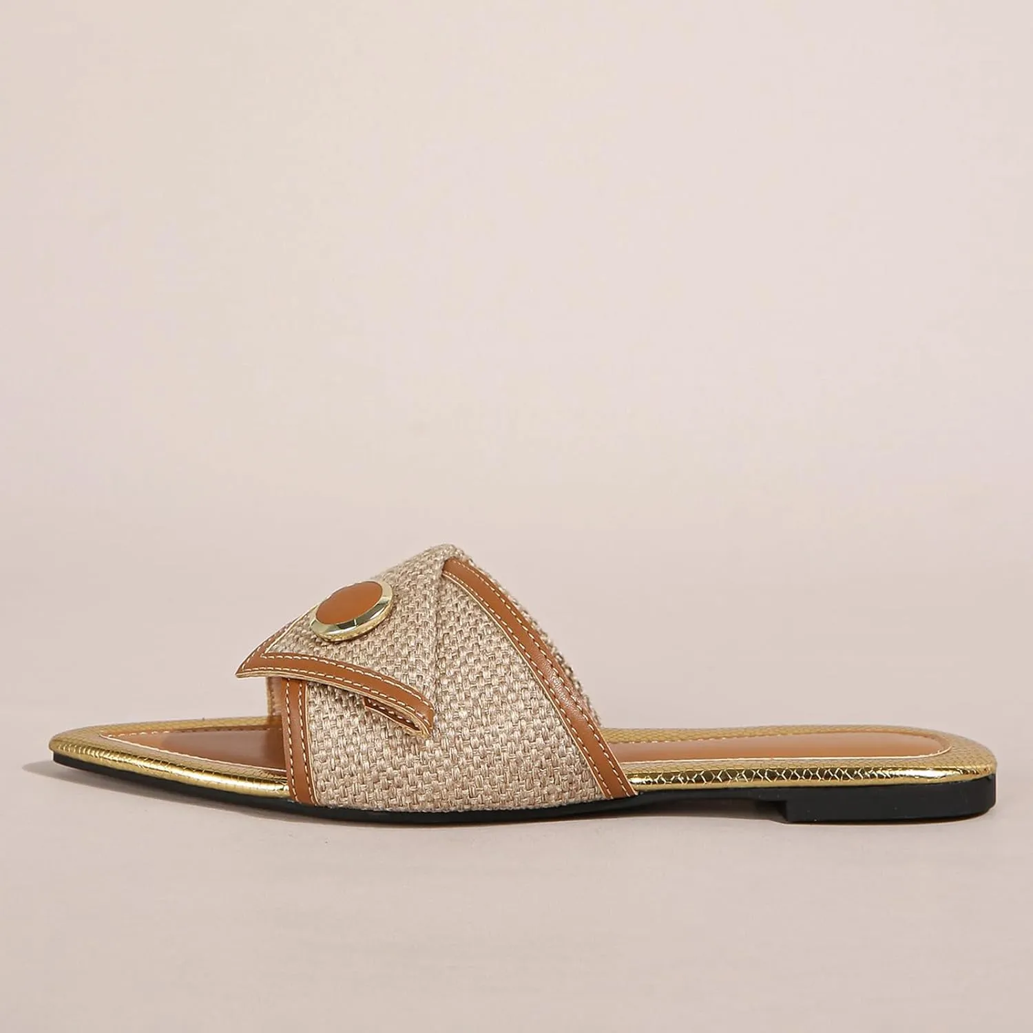 Women's Linen Fashion Pointed Toe Flat Slides Sandals Comfortable Lightweight Non-Slip Open Toe Slip On Summer Beach Slippers
