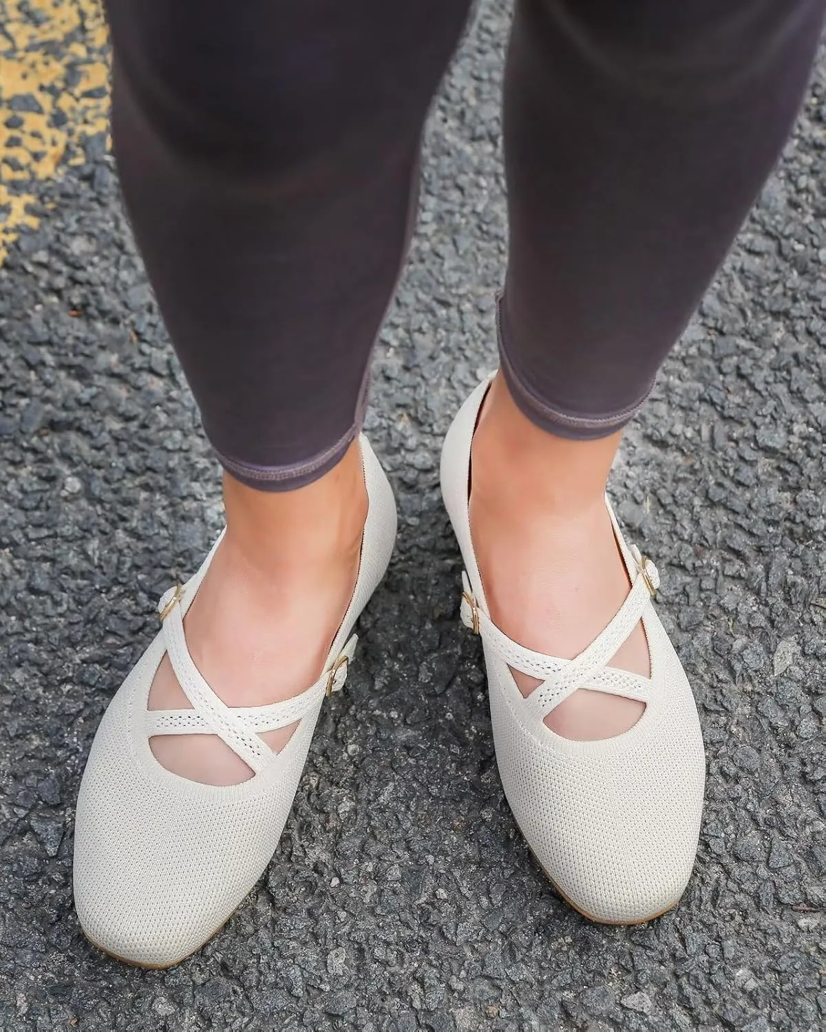 Women's Mary Jane Flats Shoes Ballet Flats with Buckle Strap Soft Work Dress Ballerina Walking Shoes