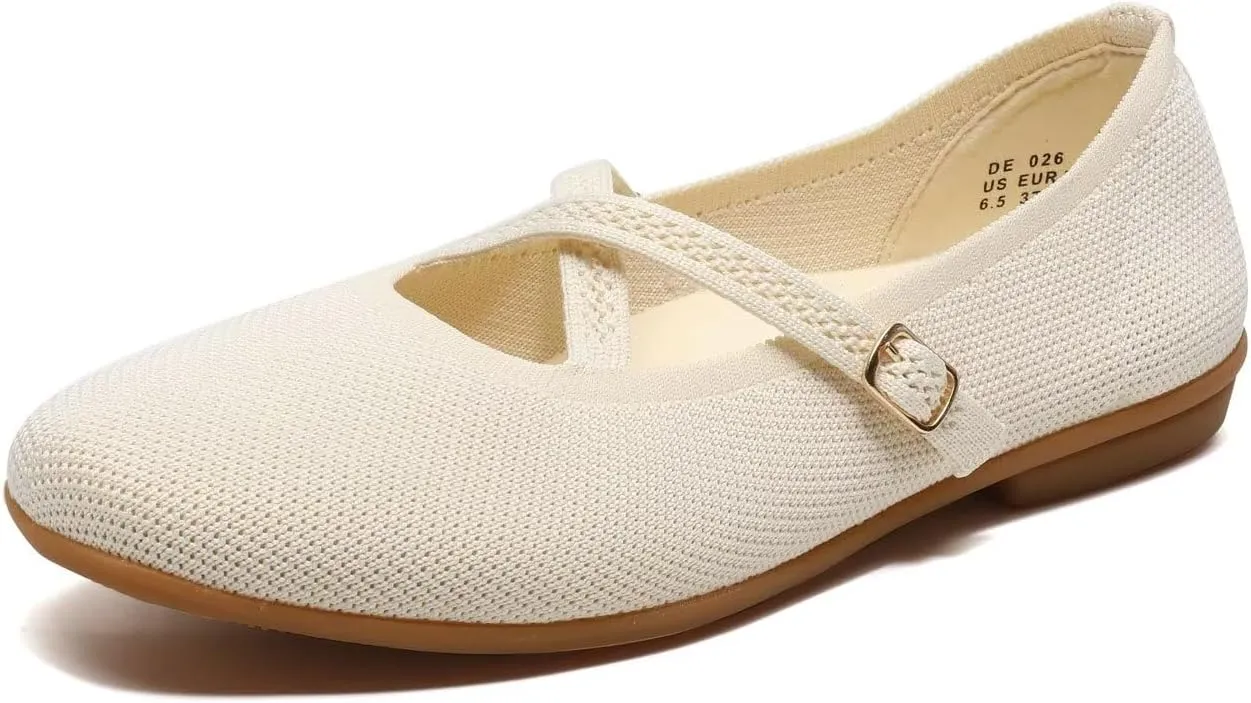 Women's Mary Jane Flats Shoes Ballet Flats with Buckle Strap Soft Work Dress Ballerina Walking Shoes