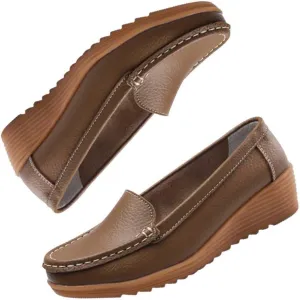Women's Non Slip Nursing Shoes Leather Comfortable Slip on Flat Shoes Loafers for Restaurant Work