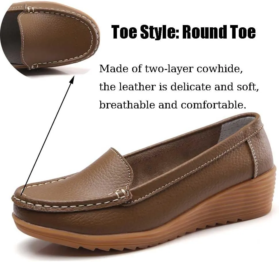 Women's Non Slip Nursing Shoes Leather Comfortable Slip on Flat Shoes Loafers for Restaurant Work