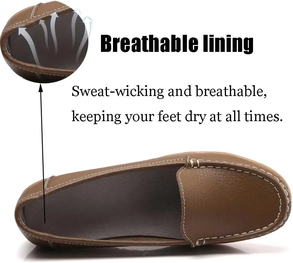 Women's Non Slip Nursing Shoes Leather Comfortable Slip on Flat Shoes Loafers for Restaurant Work