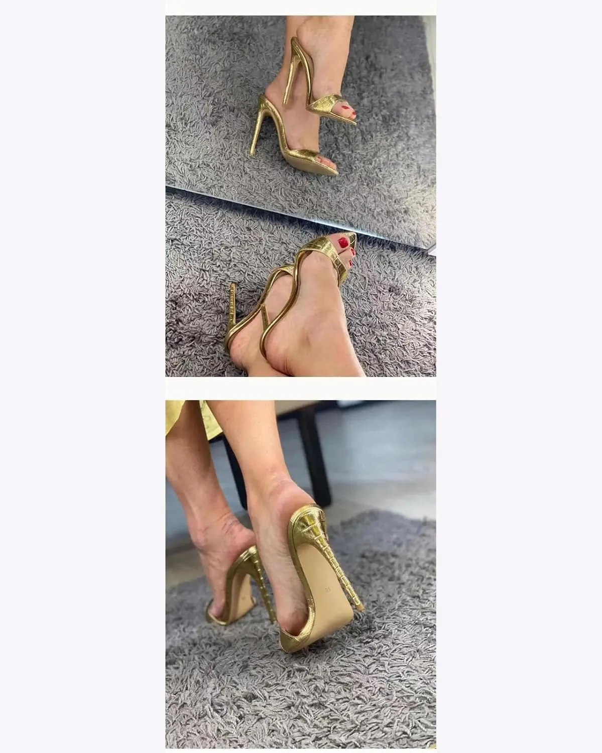 Women's Open Toe Gold Mules - Thin High Heel Classic Summer Sandals