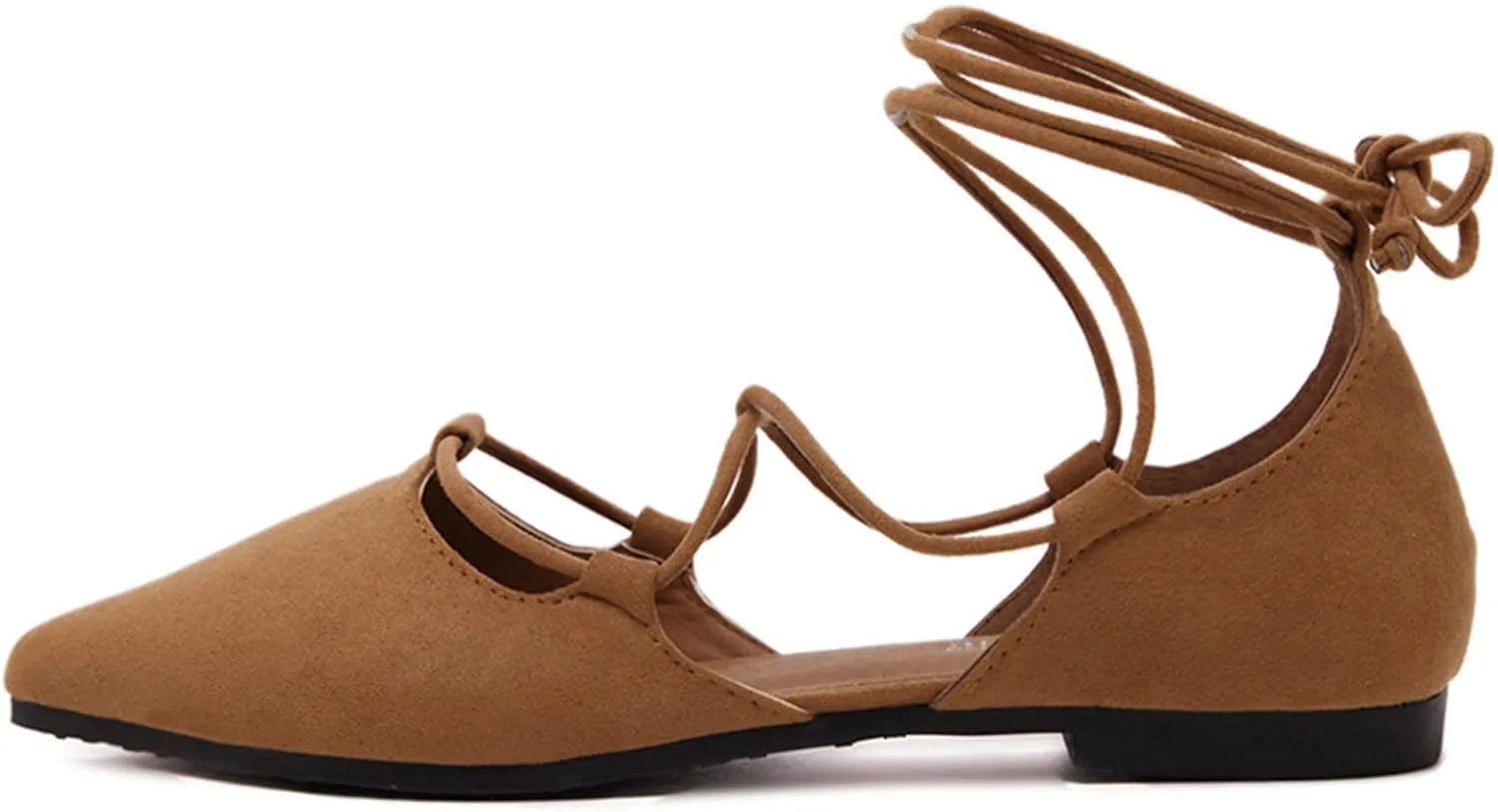Women's Pointy Toe Ballet Flats Cross Strap Wrap Ballerina Shoes Faux Suede Lace Up Closed-Toe Flat Strappy Sandals