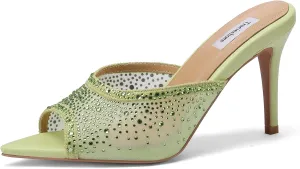 Women's Rhinestone Mesh Peep Toe Stiletto High Heels 3 inches Pointed Toe Crystal Mule Sandals Slides Slippers