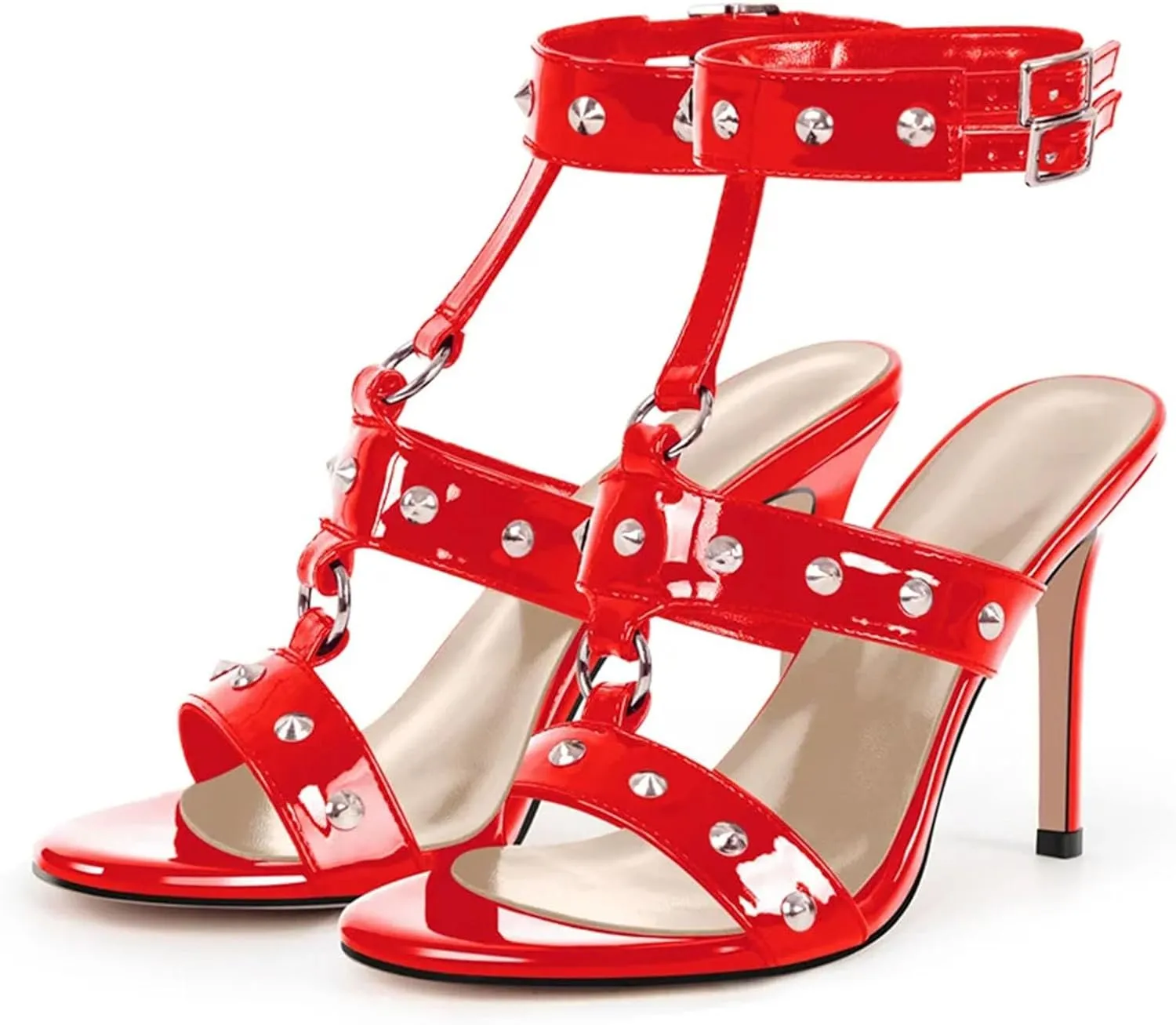 Women's Rivet Ankle Strap Sandals - Open Toe 10cm Thin Party Heels