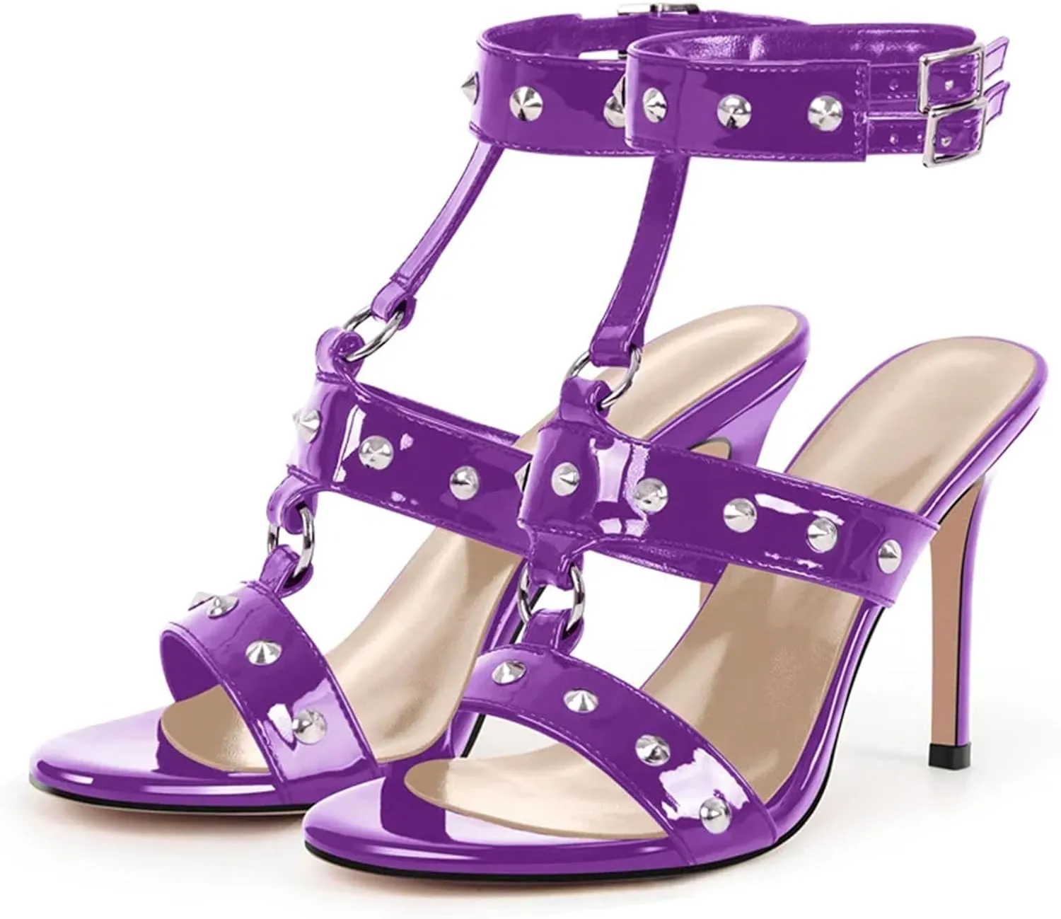 Women's Rivet Ankle Strap Sandals - Open Toe 10cm Thin Party Heels