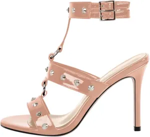 Women's Rivet Ankle Strap Sandals - Open Toe 10cm Thin Party Heels