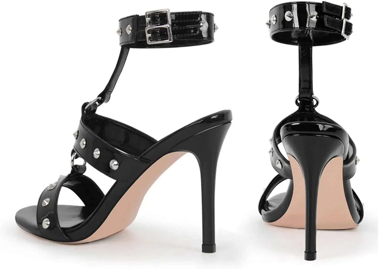 Women's Rivet Ankle Strap Sandals - Open Toe 10cm Thin Party Heels