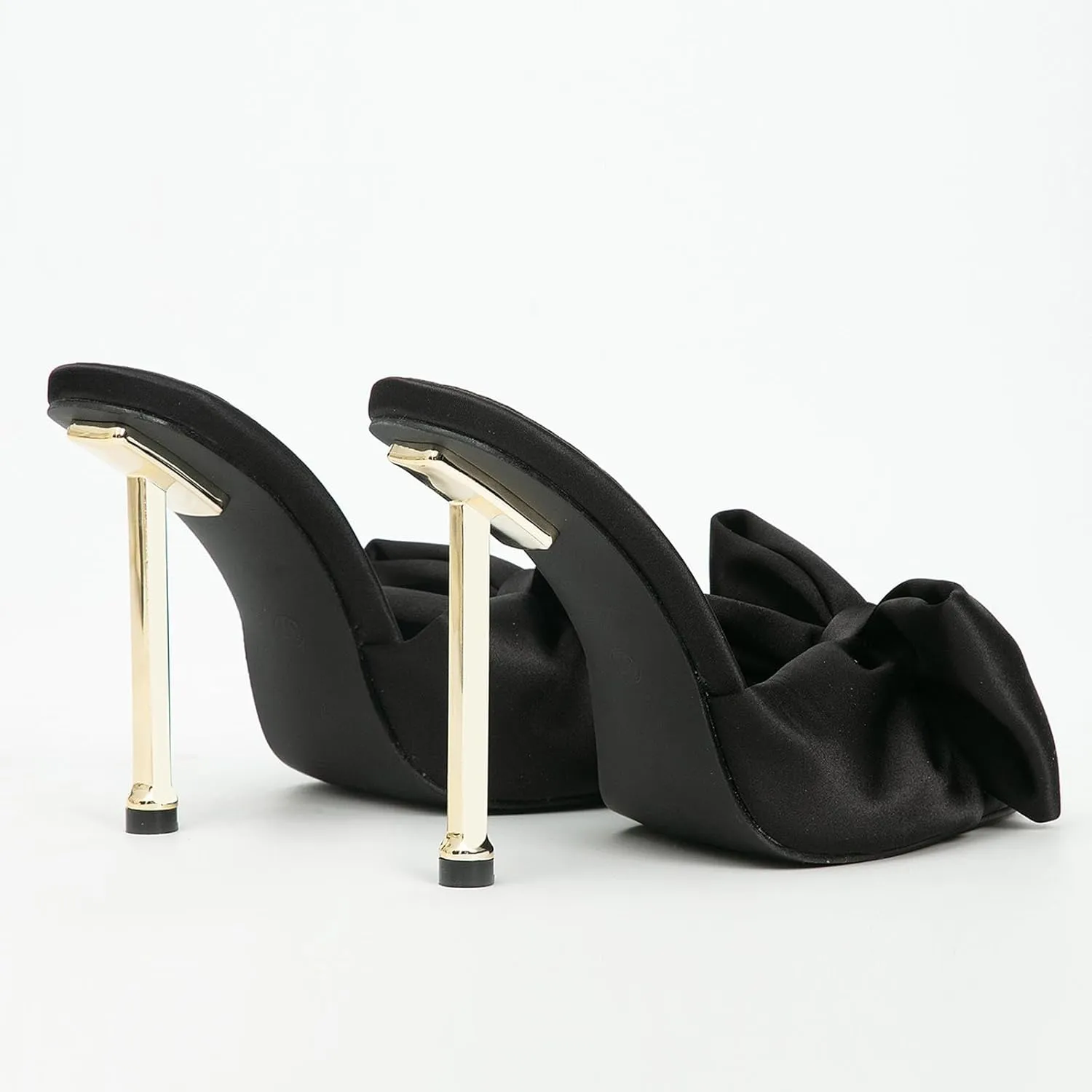 Women's Satin Bow-Knot Sexy Stiletto Dress Sandals Fashion Comfortable Square Open Toe Slip On Super High Heel Party Slides Sandals for Prom Wedding Date