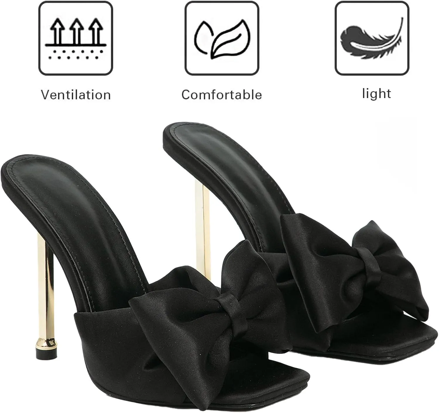 Women's Satin Bow-Knot Sexy Stiletto Dress Sandals Fashion Comfortable Square Open Toe Slip On Super High Heel Party Slides Sandals for Prom Wedding Date