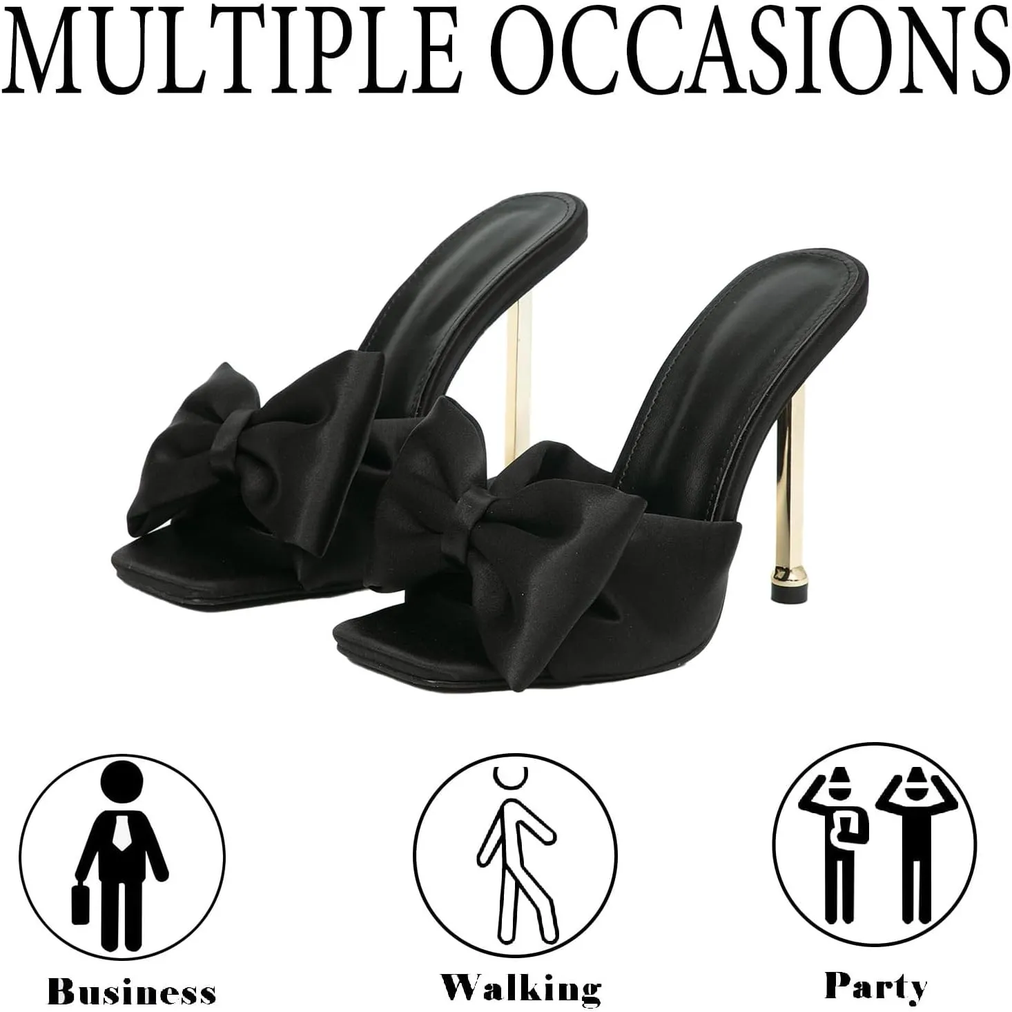 Women's Satin Bow-Knot Sexy Stiletto Dress Sandals Fashion Comfortable Square Open Toe Slip On Super High Heel Party Slides Sandals for Prom Wedding Date