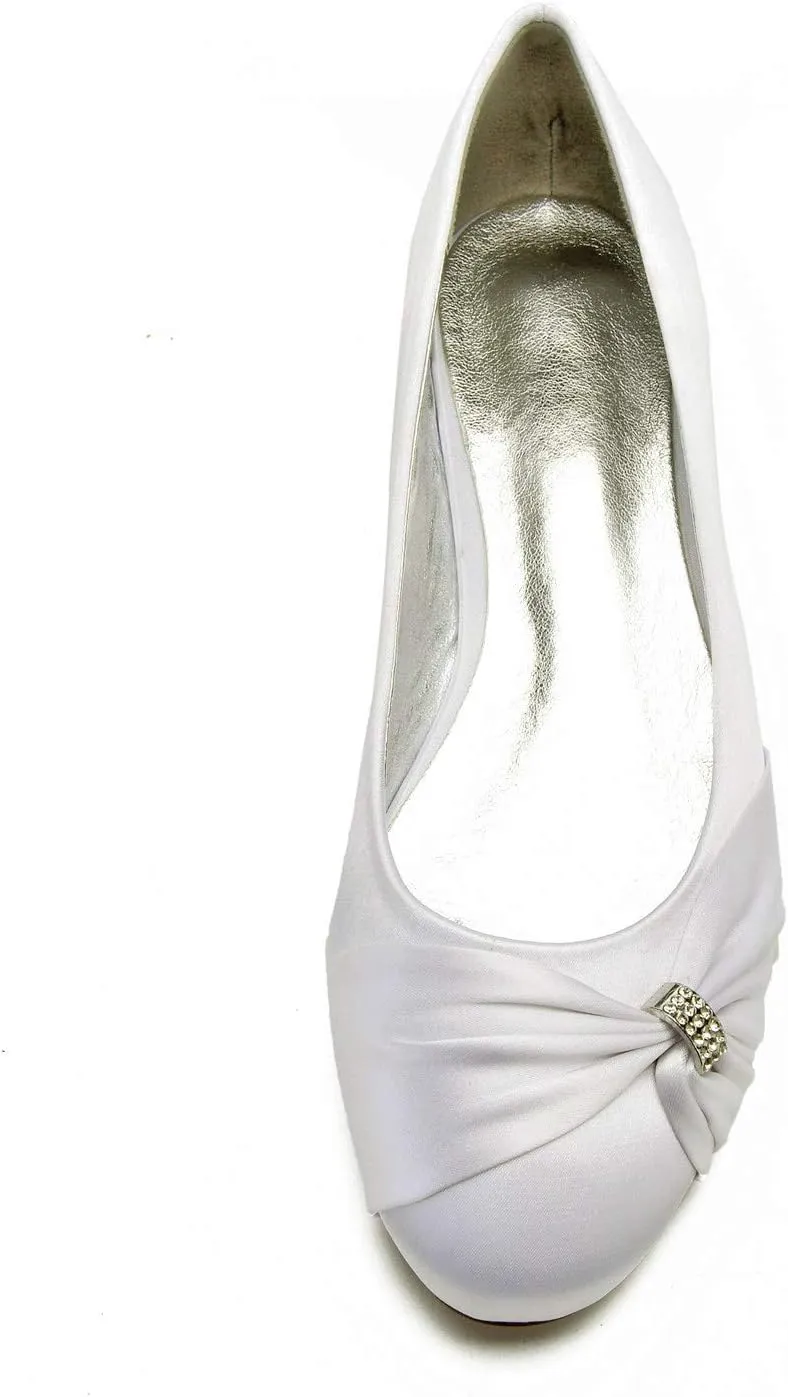 Women's Satin Wedding Flats for Bride Round Toe Slip on Formal Dress Flat Shoes Evening Bridal Party Dress Flat Shoes