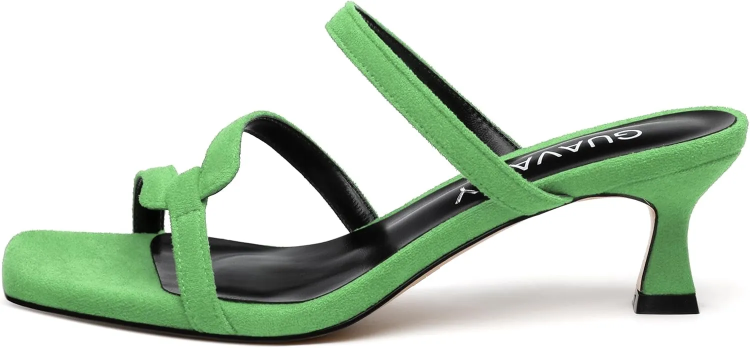 Womens Slide Sandals, Square Open Toe Low Heels Sandals, Fashion Solid Faux Suede Heeled Sandals for Women