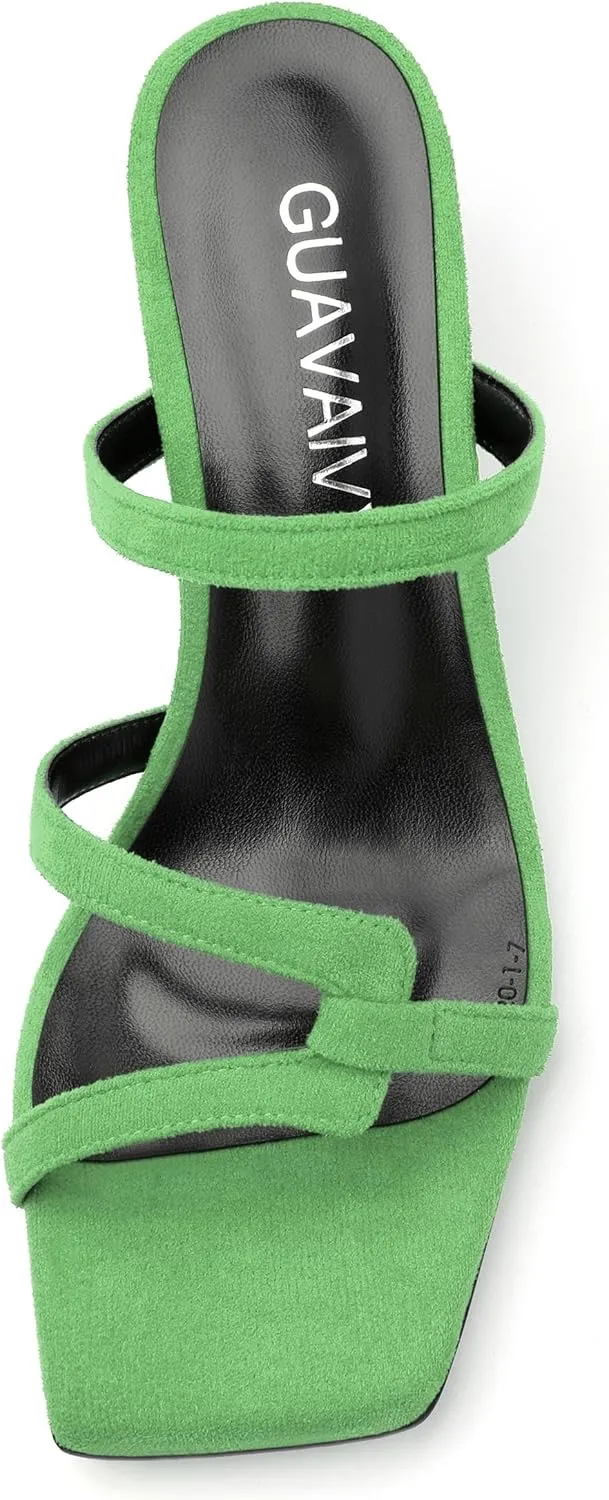 Womens Slide Sandals, Square Open Toe Low Heels Sandals, Fashion Solid Faux Suede Heeled Sandals for Women