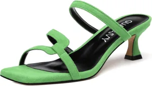 Womens Slide Sandals, Square Open Toe Low Heels Sandals, Fashion Solid Faux Suede Heeled Sandals for Women