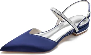 Womens Slingback Flats Shoes for Wedding Bride Comfortable Bridal Shoes,Dark Blue,7