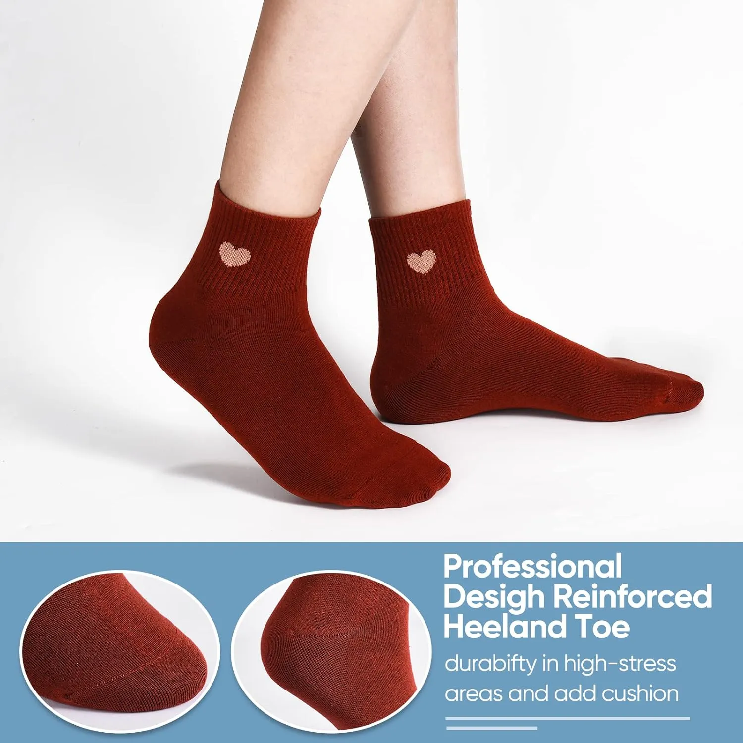 Women's Soft Cotton Ankle Crew socks - 6-Pairs Fun Cute Heart Novelty Design (Packed a Gift box)