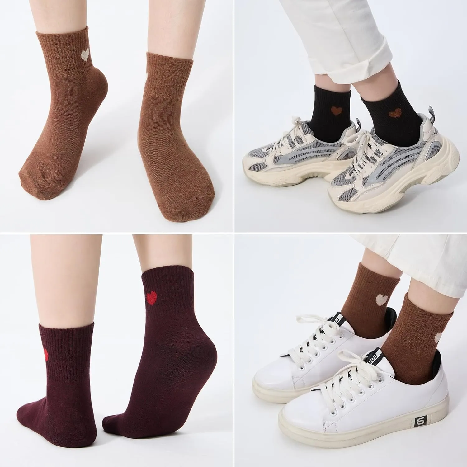 Women's Soft Cotton Ankle Crew socks - 6-Pairs Fun Cute Heart Novelty Design (Packed a Gift box)
