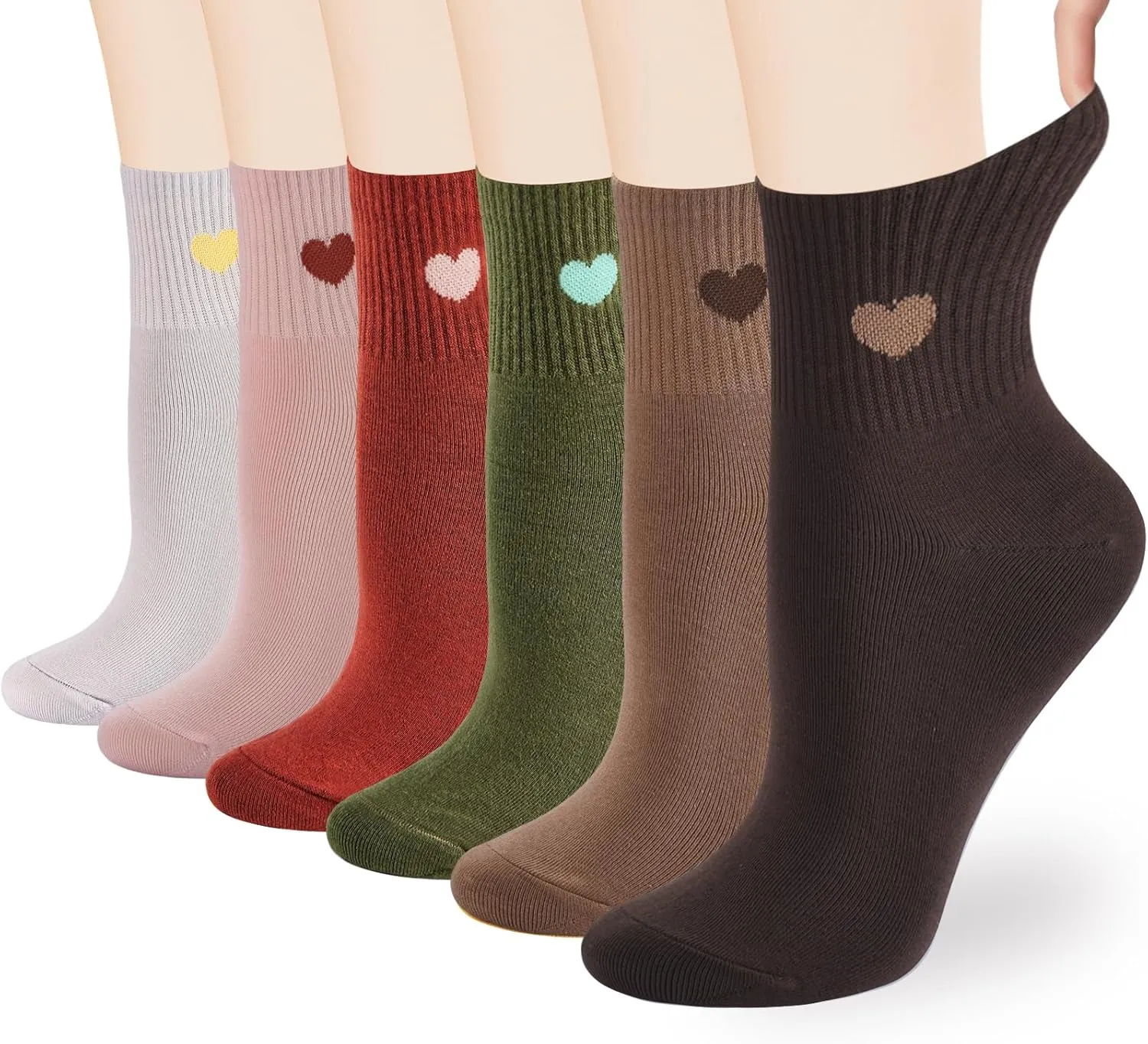 Women's Soft Cotton Ankle Crew socks - 6-Pairs Fun Cute Heart Novelty Design (Packed a Gift box)