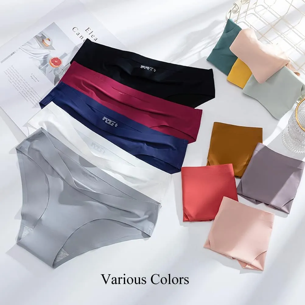 Women's Soft Seamless Bikini Cut Underwear Ladies 6 Pack Ice Silk No Show Hipster Low Rise Half Back Invisible Panties