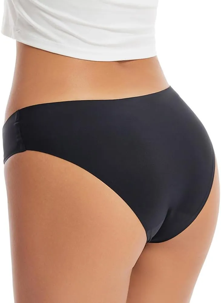Women's Soft Seamless Bikini Cut Underwear Ladies 6 Pack Ice Silk No Show Hipster Low Rise Half Back Invisible Panties