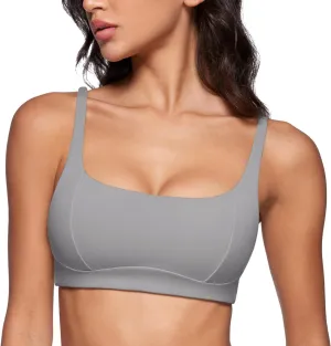 Women's Square Scoop Neck Sports Bra Thin Strap Padded Low Impact Yoga Bandeau Bra Wireless Workout Crop Top