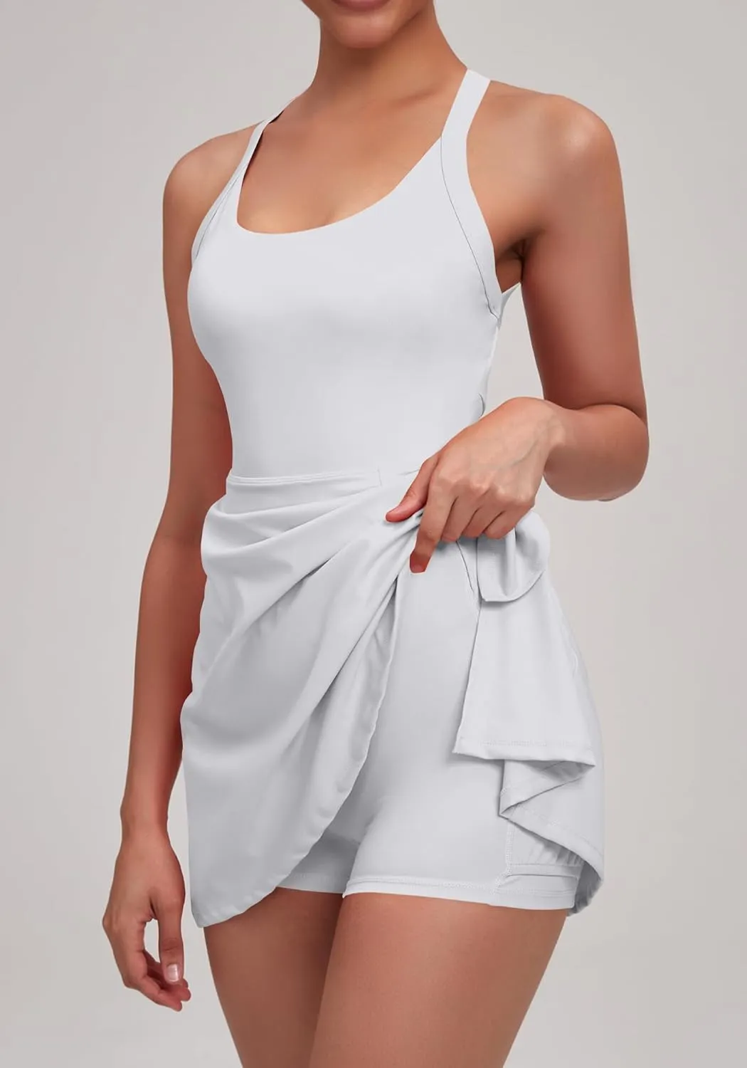 Womens Tennis Workout Dress with Open-Back Waistband Shorts Golf Acitve Side Slit Dresses