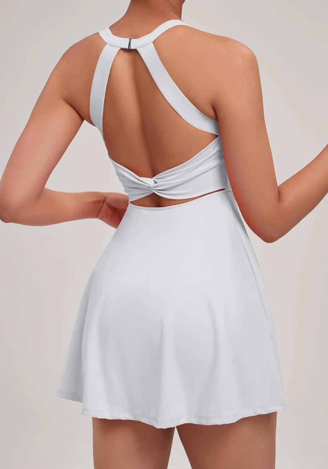 Womens Tennis Workout Dress with Open-Back Waistband Shorts Golf Acitve Side Slit Dresses
