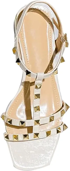 Women's Thin Ribbon Sandals, Rivet Design Low Heel Casual Slippers