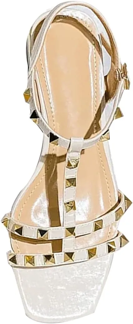 Women's Thin Ribbon Sandals, Rivet Design Low Heel Casual Slippers