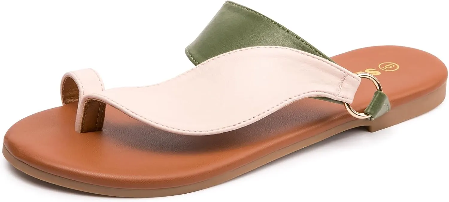 Women's Toe Loop Slide Sandals - Comfortable Slip-On Summer Flats, Lightweight and Stylish for Beach, Travel, and Daily Wear