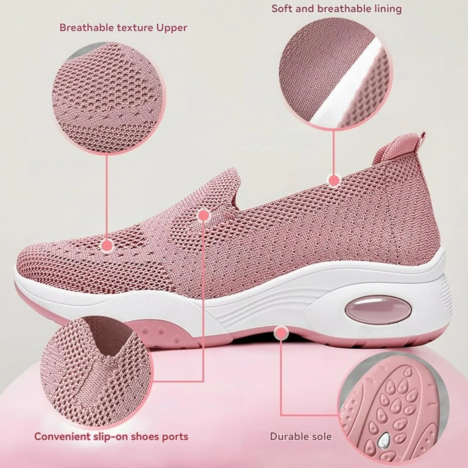 Womens Walking Shoes Summer Breathable Mesh Hollow Out Orthopedic Sneakers Lightweight Comfortable Soft Sole Slip On Platform Sneaker Athletic Air Cushion Sports Shoes Arch Support