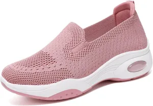 Womens Walking Shoes Summer Breathable Mesh Hollow Out Orthopedic Sneakers Lightweight Comfortable Soft Sole Slip On Platform Sneaker Athletic Air Cushion Sports Shoes Arch Support