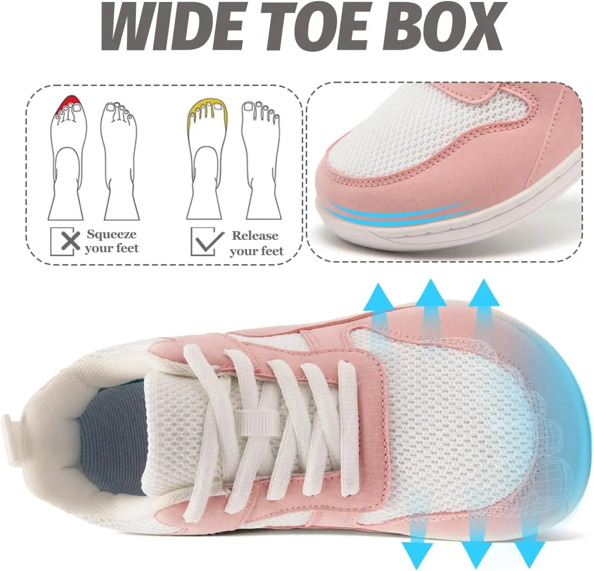 Women's Wide Toe Box Barefoot Sneakers Walking Slip On Shoes Zero Drop Running Sneakers Breathable Non Slip Casual Jogging Shoes