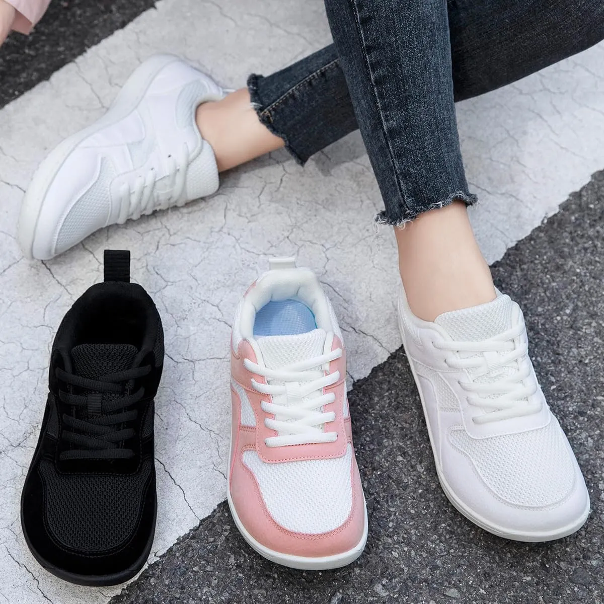 Women's Wide Toe Box Barefoot Sneakers Zero Drop Walking Jogging Shoes Breathable Non Slip Casual Jogging Shoes