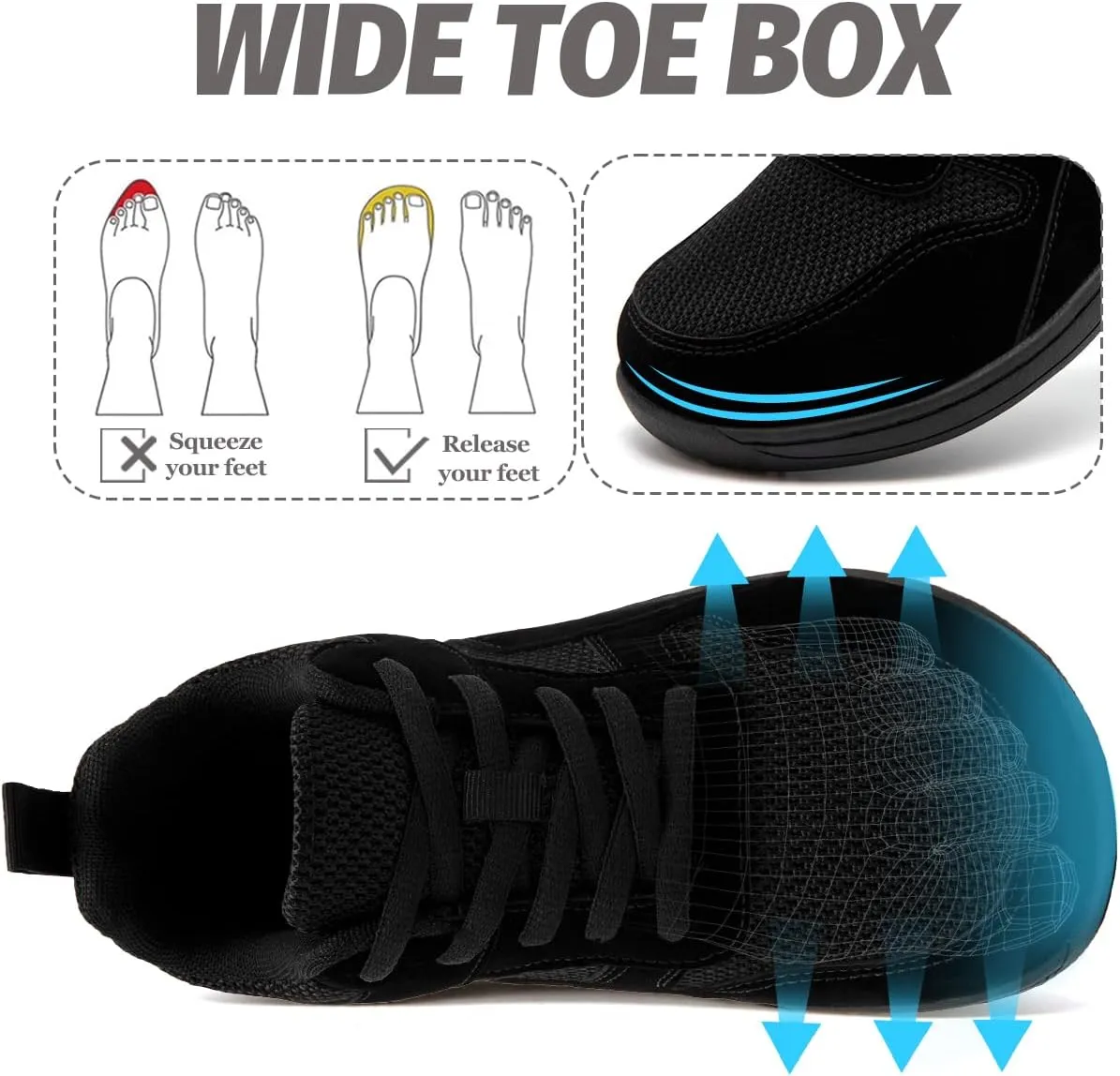 Women's Wide Toe Box Barefoot Sneakers Zero Drop Walking Jogging Shoes Breathable Non Slip Casual Jogging Shoes