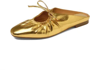Women's Wrinkled Leather Lace Up Flat Mules Fashion Closed Square Toe Slip-On Slingback Ballet Flats Comfortable Casual Dressy Date Office Work Shoes