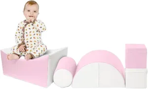 Wonder Space Climb and Crawl Soft Foam Play Set, Indoor Room Preschool Corner Baby Stage Slide Activity Play Structure, Motor Skills Early Development Gym Toy for Toddlers (Pink, Medium Size, 5pcs)