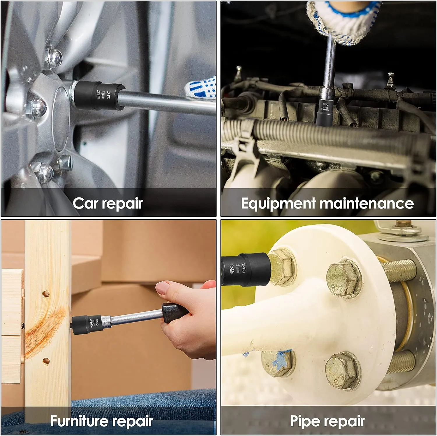 XEWEA 9PCS Lug Nut Extractor Set, 1/2" Drive Impact Bolt Remover Socket Tool, Wheel Lock Removal Kit, Easy Out Extractor Set for Damaged, Frozen, Rusted, Rounded-Off Bolts, Father's Day Gift