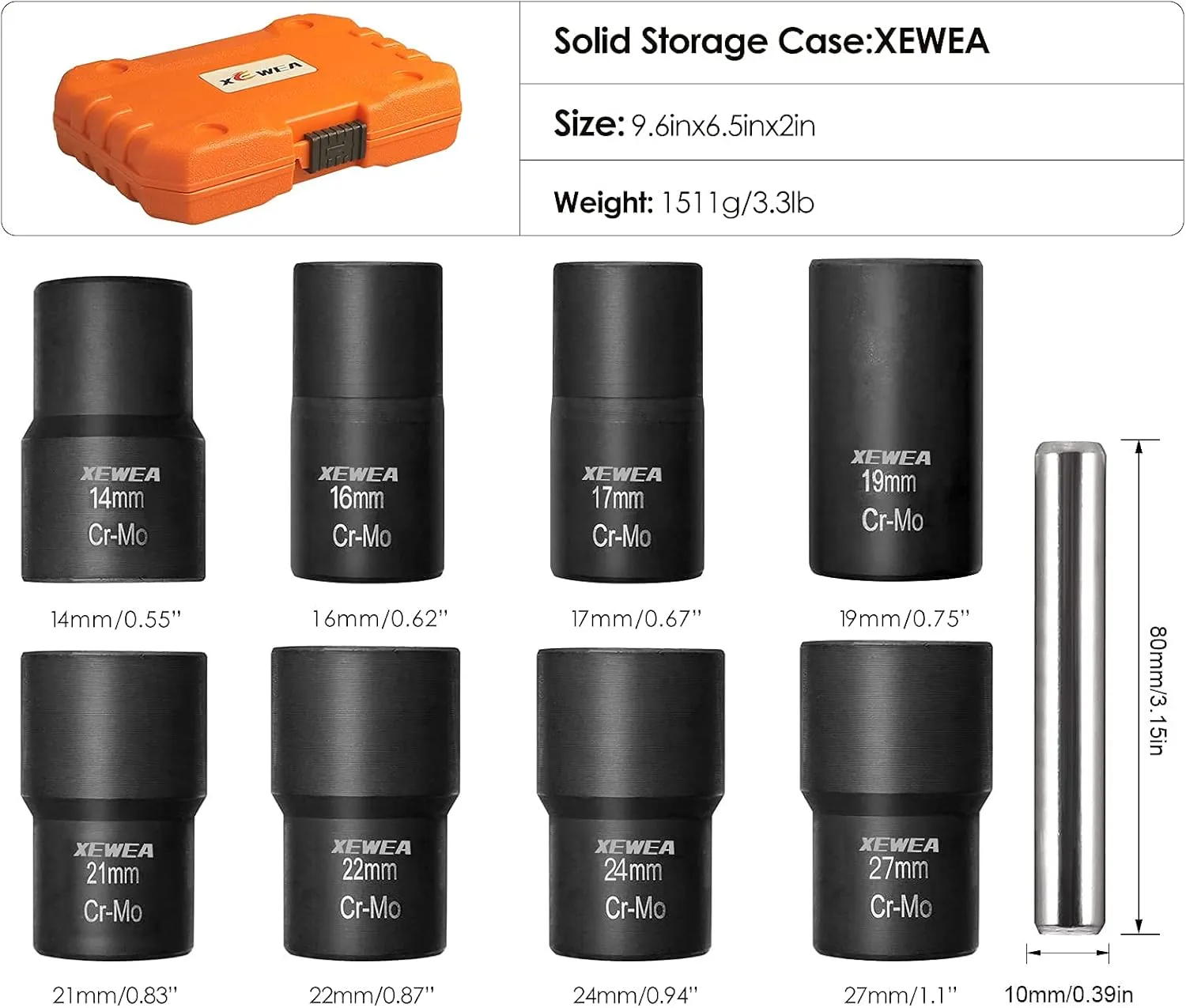 XEWEA 9PCS Lug Nut Extractor Set, 1/2" Drive Impact Bolt Remover Socket Tool, Wheel Lock Removal Kit, Easy Out Extractor Set for Damaged, Frozen, Rusted, Rounded-Off Bolts, Father's Day Gift