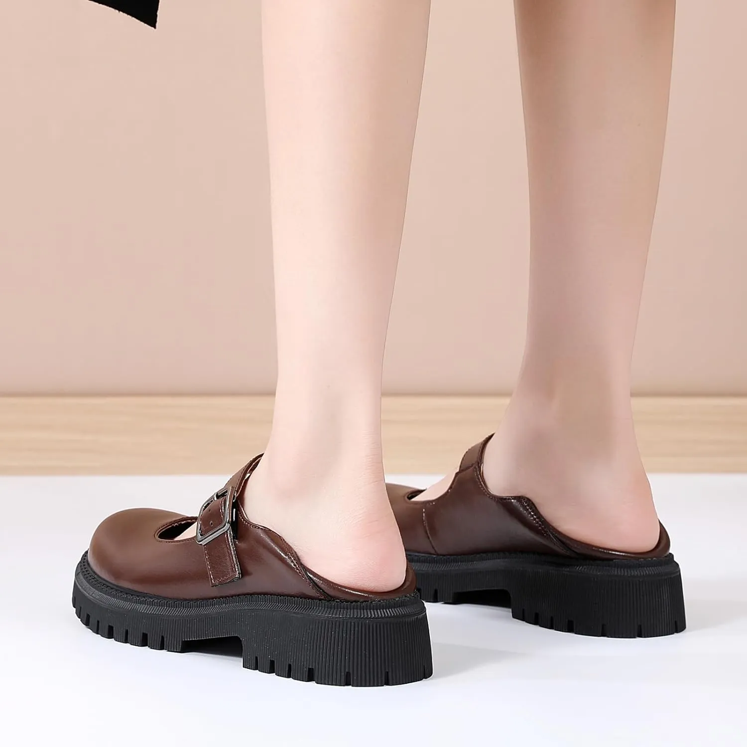 XMM Mary Jane Shoes Platform Chunky Mary Janes for Women Ladies Comfort Leather Round Toe Non-Slip Dressy Casual Cute Girls School Work Shoes