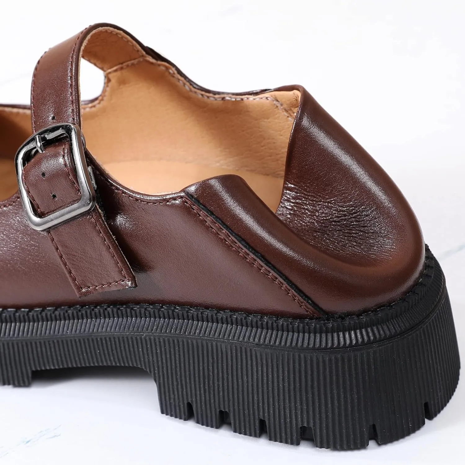 XMM Mary Jane Shoes Platform Chunky Mary Janes for Women Ladies Comfort Leather Round Toe Non-Slip Dressy Casual Cute Girls School Work Shoes