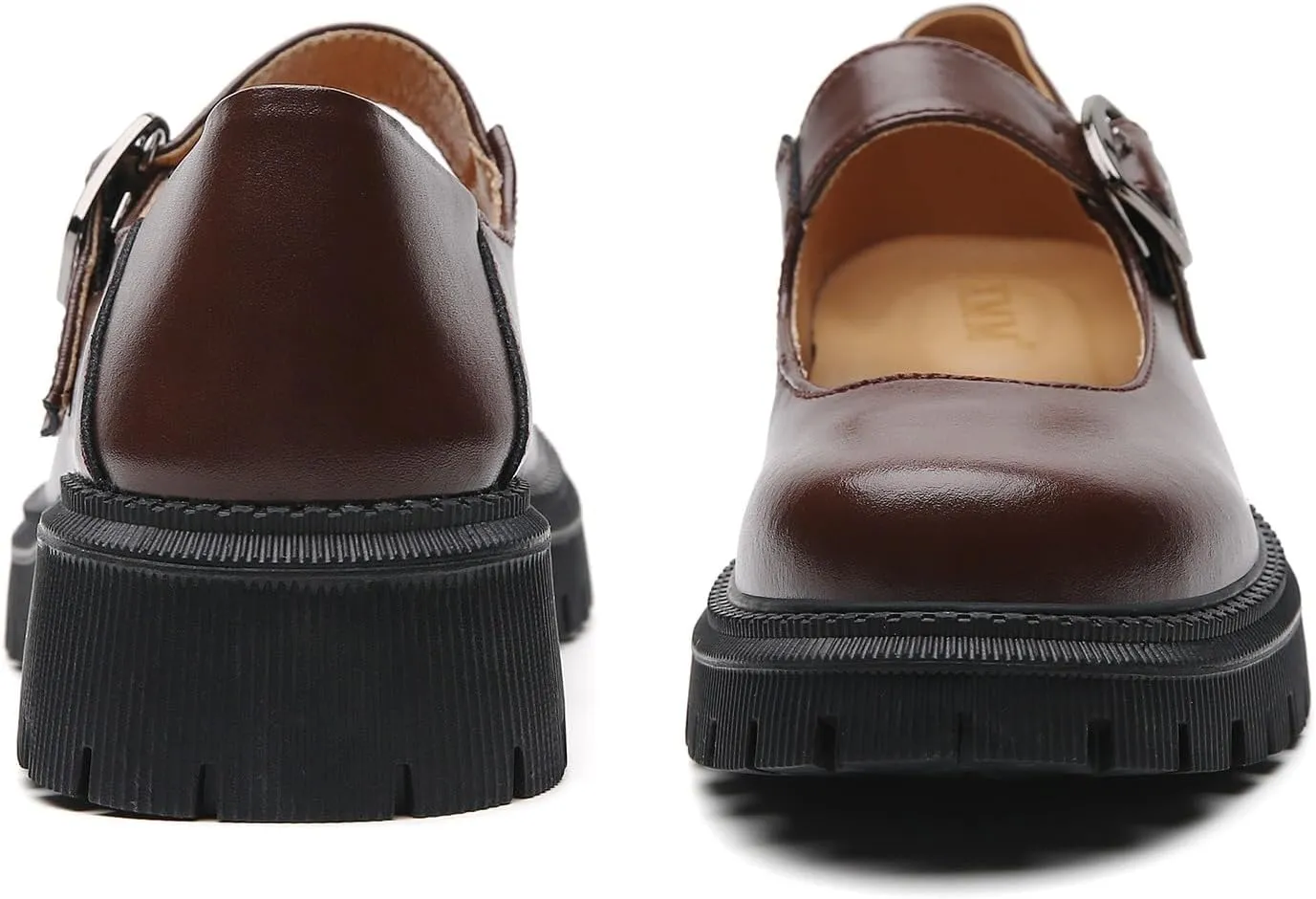 XMM Mary Jane Shoes Platform Chunky Mary Janes for Women Ladies Comfort Leather Round Toe Non-Slip Dressy Casual Cute Girls School Work Shoes