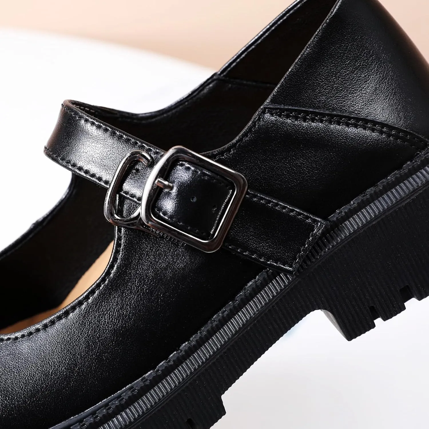 XMM Mary Jane Shoes Platform Chunky Mary Janes for Women Ladies Comfort Leather Round Toe Non-Slip Dressy Casual Cute Girls School Work Shoes