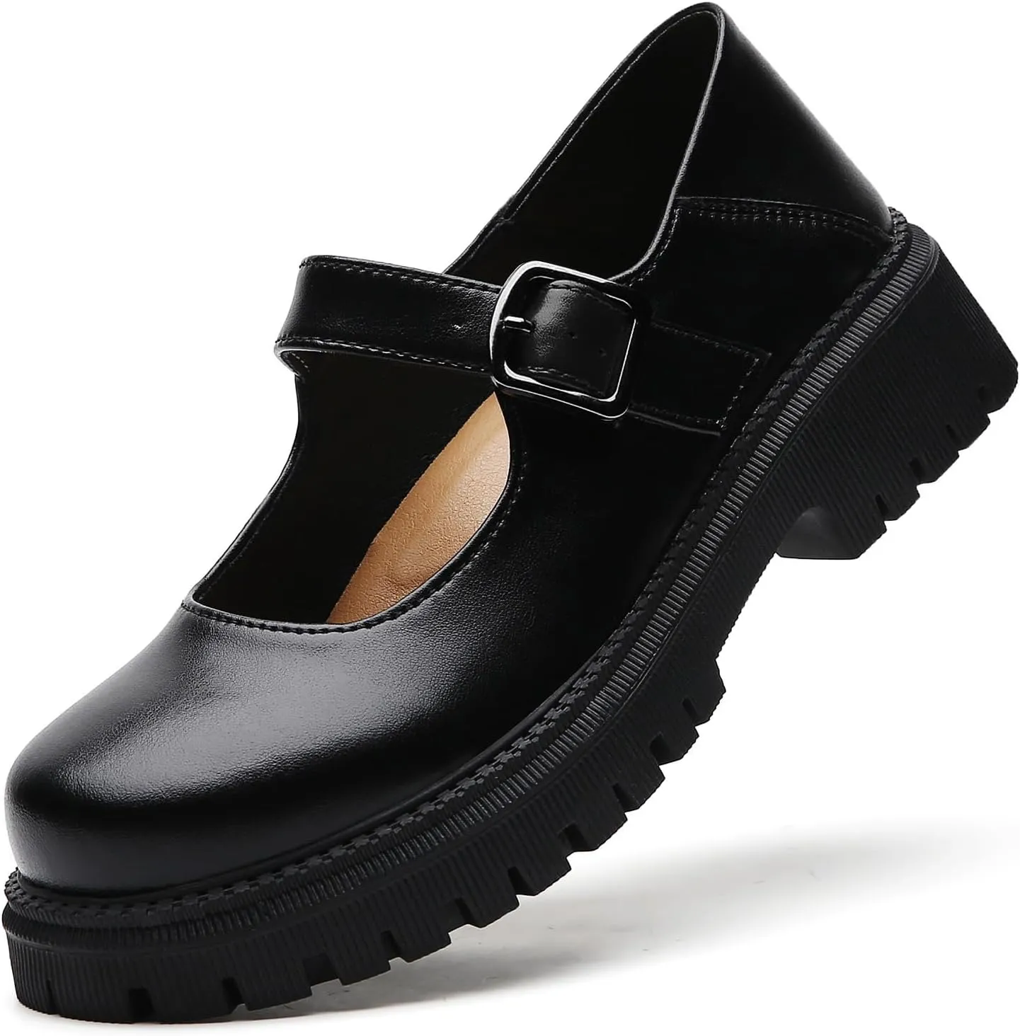 XMM Mary Jane Shoes Platform Chunky Mary Janes for Women Ladies Comfort Leather Round Toe Non-Slip Dressy Casual Cute Girls School Work Shoes